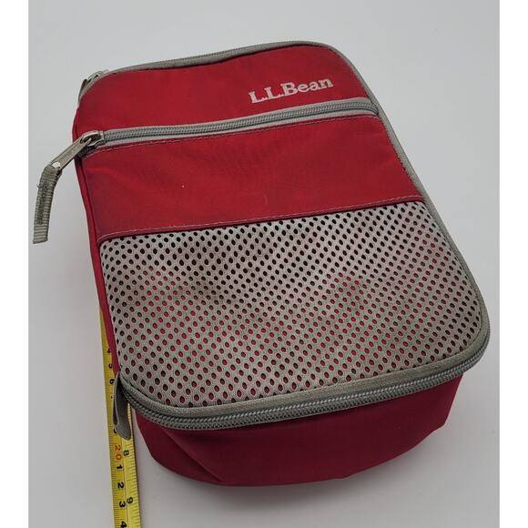 LL Bean Red and Gray Insulated Lunch Bag Cooler Tote Picnic All Around Zipper - Picture 14 of 16